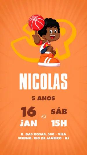 Convite Aniversário Basquete Menino para Editar Online