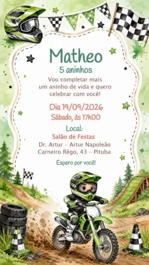 Convite Aniversário Motocross Menino: Modelo Digital Editável