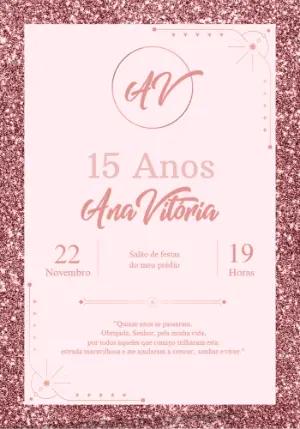 Convite 15 Anos Rosê Gold com Glitter para Editar Online