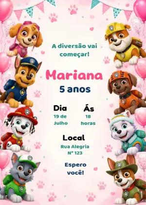 Convite Editável Patrulha Canina Menina: Skye e Everest