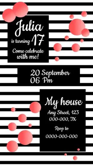 Editable Birthday Invitation with Pink & Black Stripes