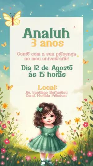 Convite de Aniversário Boneca no Jardim para Editar Online