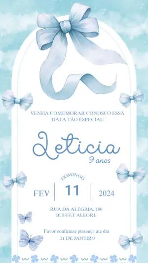 Convite Aniversário Laço Aquarela para Editar Online