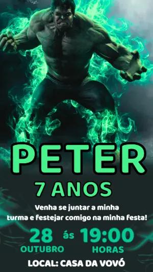 Convite de Aniversário Hulk Verde e Poderoso para Editar