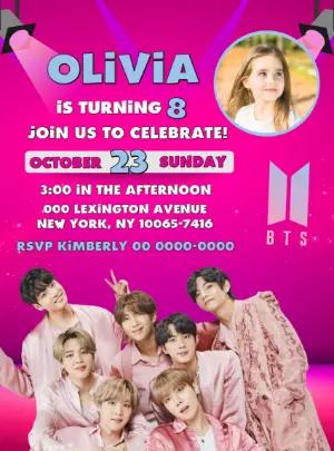 BTS K-Pop Themed Birthday Invitation | Editable Digital Template