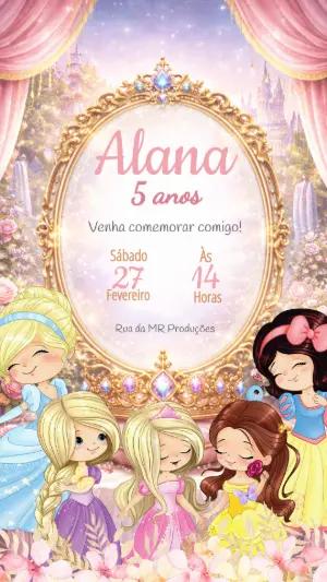 Convite Digital Festa Princesas Encantadas Modelo Editável