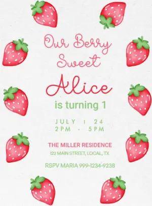 Editable Strawberry Birthday Invitation Online
