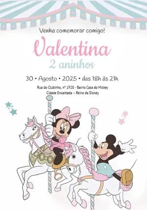 Convite Aniversário Carrossel Mickey e Minnie para Editar Online