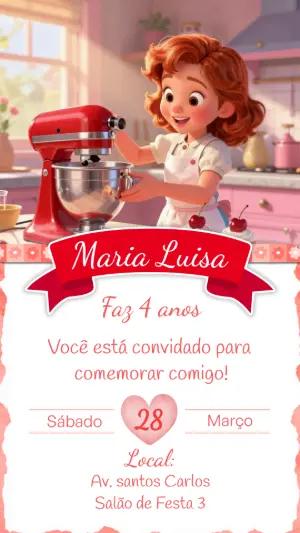 Convite de Aniversário Confeitaria Menina Modelo Digital