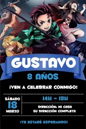 Invitación de Cumpleaños Demon Slayer para Editar Online