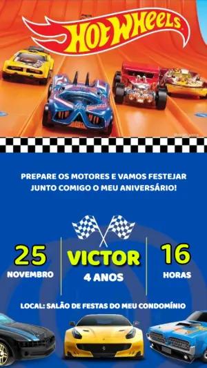Convite de Aniversário Hot Wheels com Carros para Editar Online