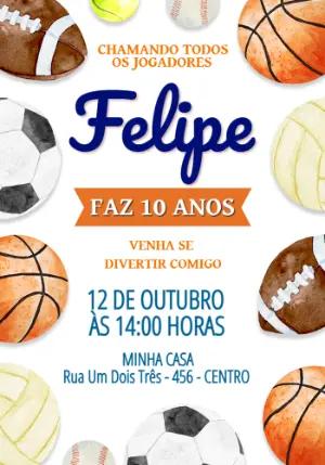 Convite de Aniversário Esportes com Bolas para Editar Online