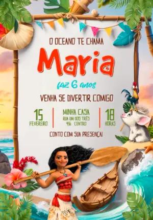Convite Digital Moana para Aniversário Infantil Editável
