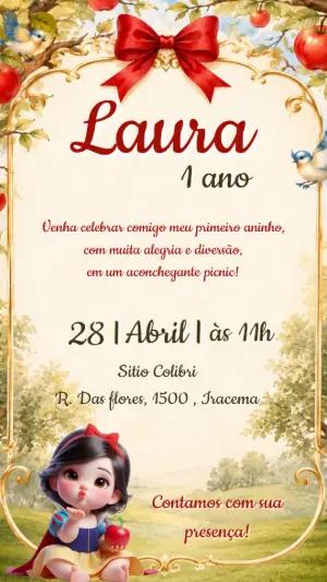 Convite Editável de Aniversário Branca de Neve Piquenique