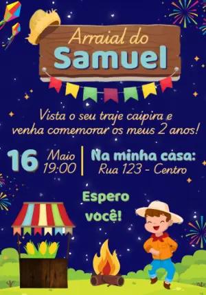 Convite de Aniversário Festa Junina Menino Caipira Editável