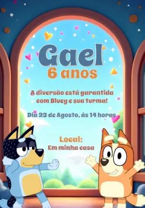Convite de Aniversário Bluey e Bingo para Editar Online