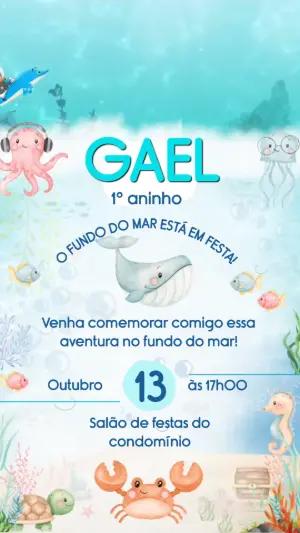 Convite Animado Aniversário Fundo do Mar para Editar