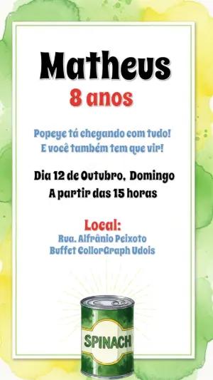 Convite de Aniversário Popeye para Editar e Enviar Online