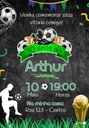 Convite Aniversário Futebol Verde e Amarelo para Editar Online