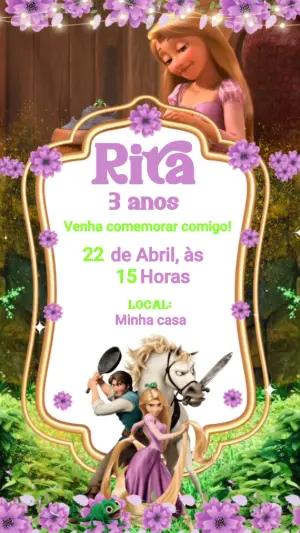 Convite Animado Aniversário Enrolados para Editar Online