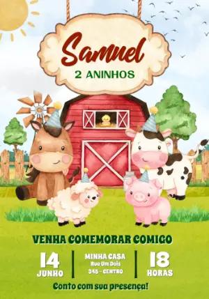 Convite de Aniversário Fazendinha Fofo para Editar Online