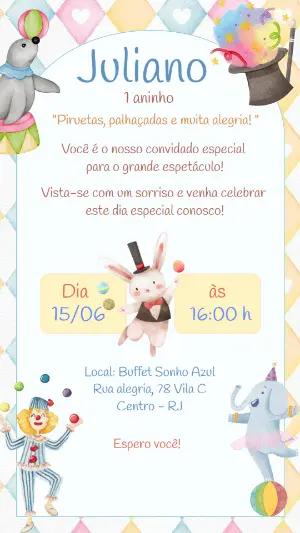 Convite de Aniversário Circo Aquarela para Editar Online