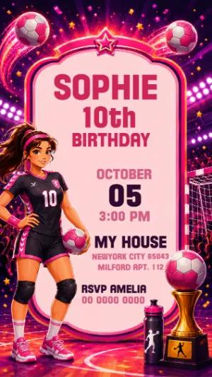 Handball Girl Birthday Invitation Editable Template