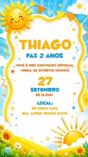 Convite de Aniversário Raio de Sol Infantil para Editar
