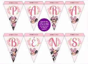 Bandeirinhas Festa Minnie Rosa Editável para Imprimir