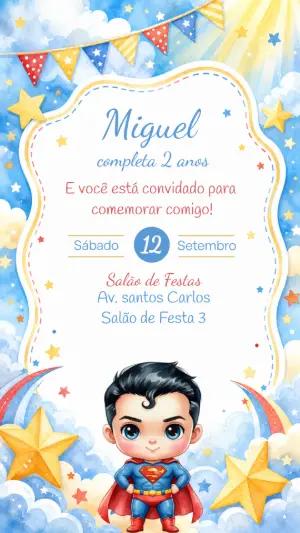 Convite de Aniversário Super-Homem Aquarela para Editar
