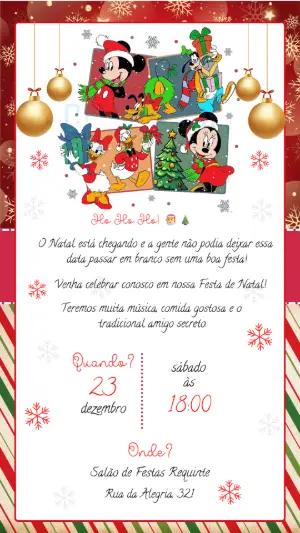 Convite de Natal Mickey e Turma Clássico para Editar Online