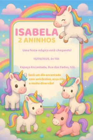 Convite de Aniversário Unicórnio Fofo para Editar Online
