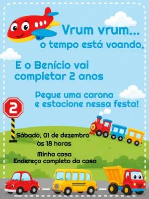 Convite de Aniversário Infantil Meios de Transporte para Editar
