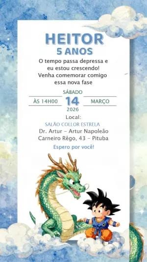 Convite de Aniversário Dragon Ball Aquarela para Editar