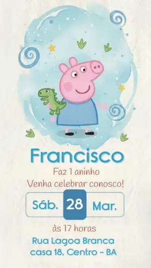 Convite Digital George Pig com Dinossauro para Editar