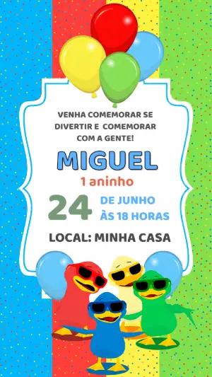 Convite de Aniversário Patinhos Coloridos Editável