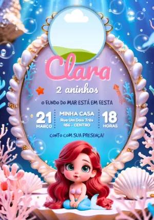 Convite Digital Pequena Sereia com Foto para Aniversário Infantil