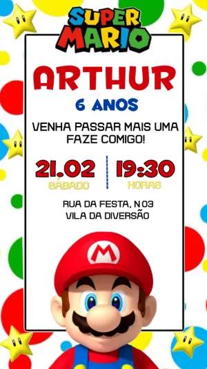 Convite de Aniversário Super Mario Colorido para Editar