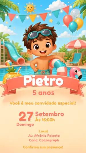 Convite Digital Aniversário Pool Party Menino Editável