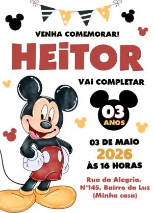 Convite de Aniversário Mickey Mouse Colorido para Editar
