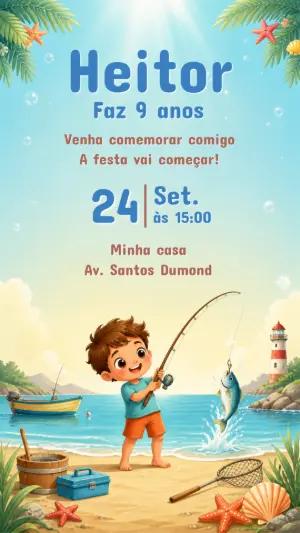 Convite de Aniversário Pescador Infantil para Editar