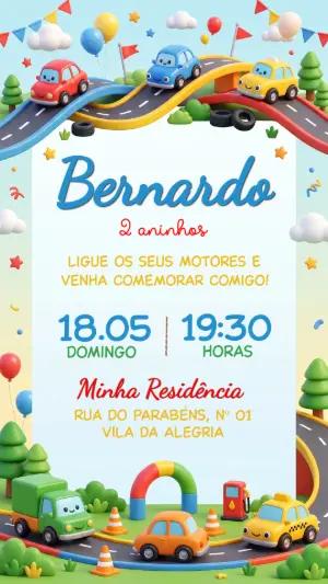 Convite de Aniversário Infantil Carrinhos 3D para Editar