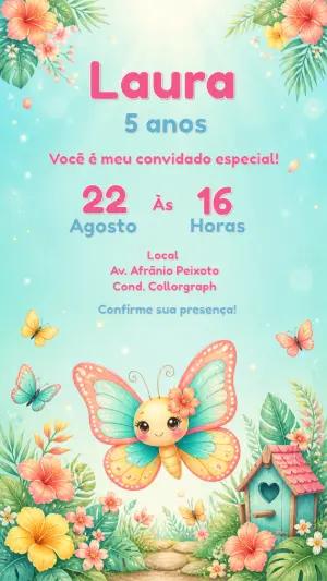 Convite de Aniversário Borboleta Jardim Encantado Editável