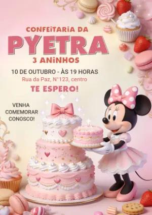Convite Editável Minnie Confeitaria Rosa para Aniversário