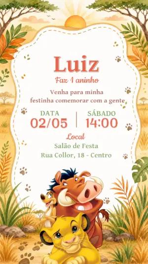 Convite de Aniversário O Rei Leão Aquarela para Editar