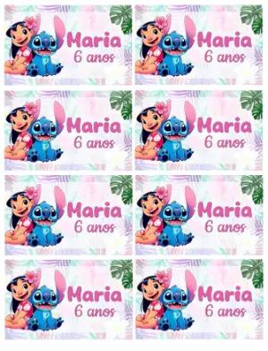 Rótulo Adesivo Lilo & Stitch para Aniversário Infantil Editável