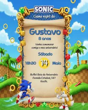 Convite de Aniversário Sonic Game Night para editar online