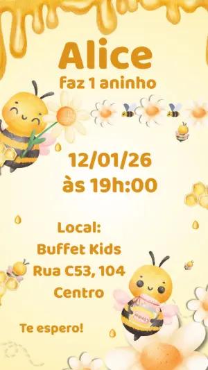 Convite de Aniversário Infantil Abelhinha Fofa Modelo Editável