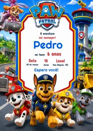 Convite de Aniversário Patrulha Canina