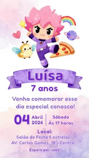 Convite de Aniversário Super-heroína Rosa Editável